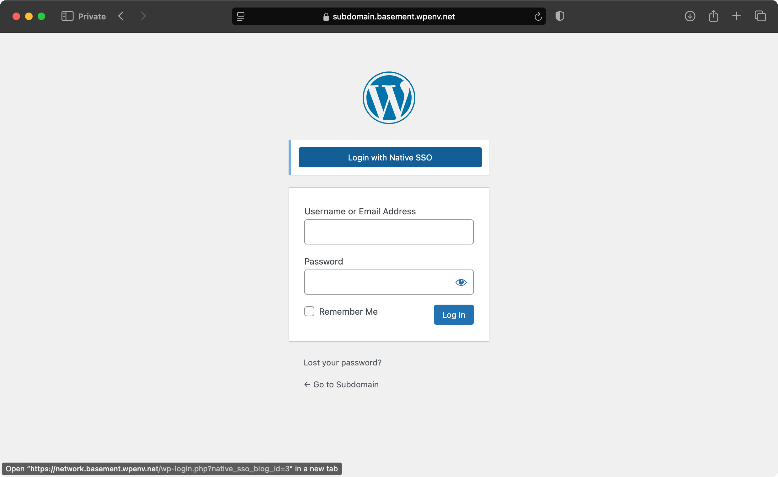 Native SSO login button for instant login across WordPress multisites