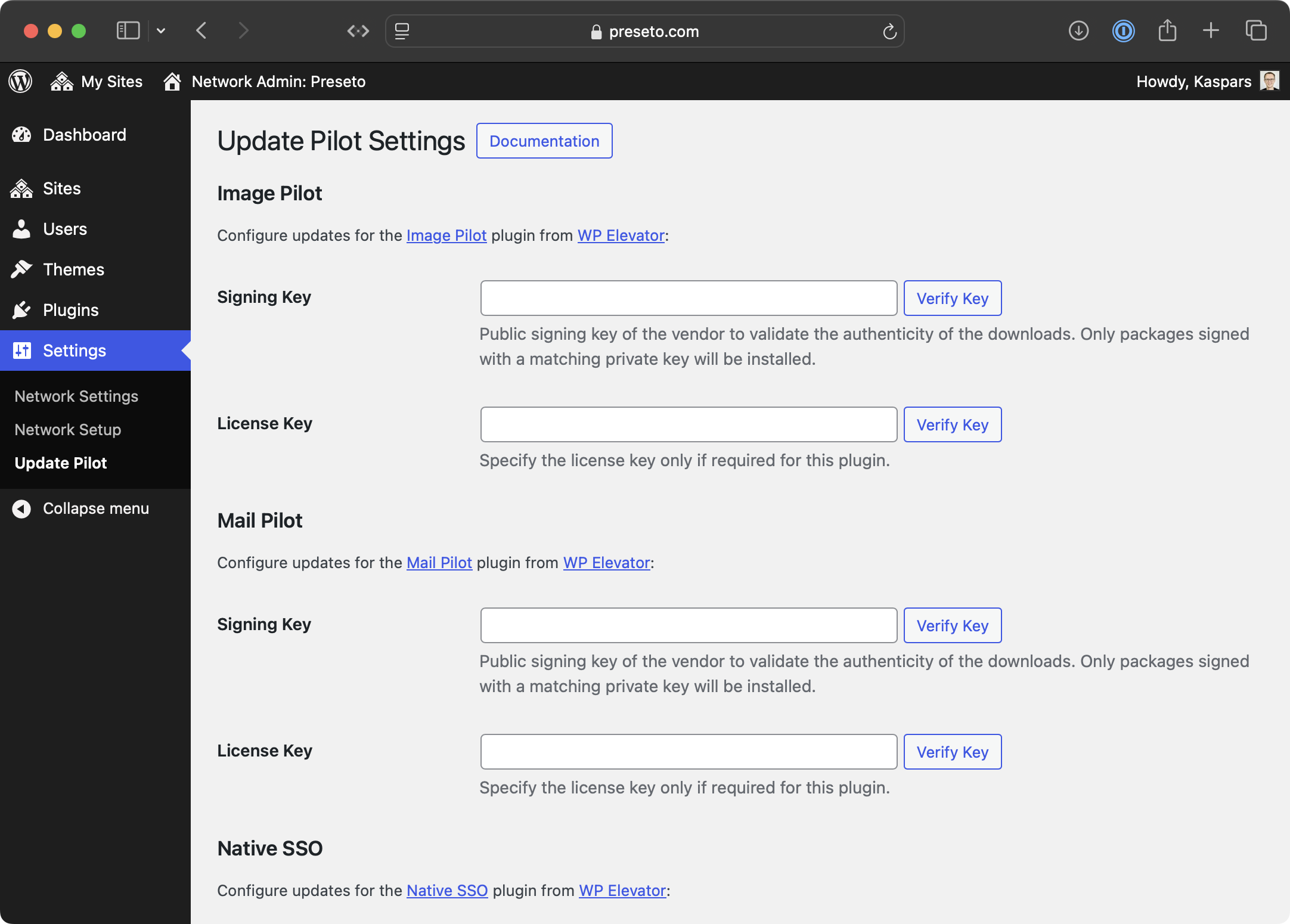 Update Pilot plugin settings