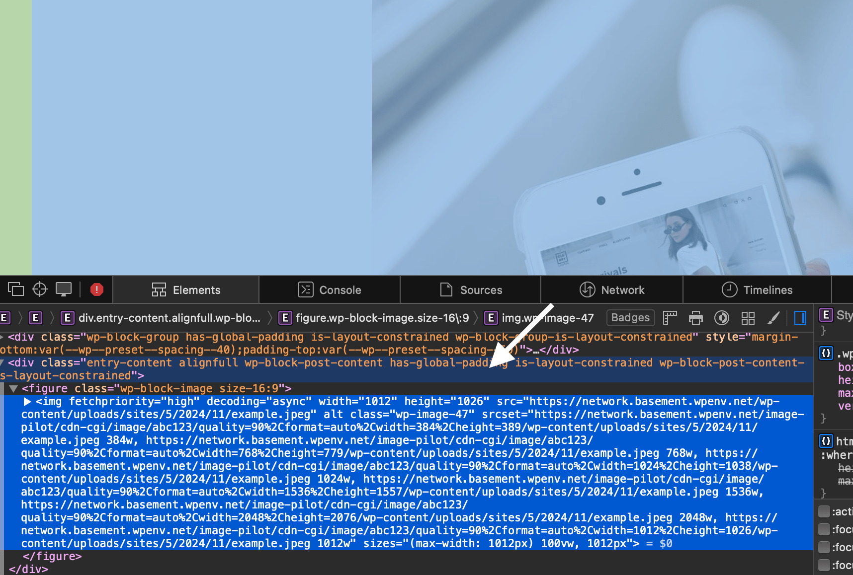 Responsive image sizes generated by the Image Pilot plugin