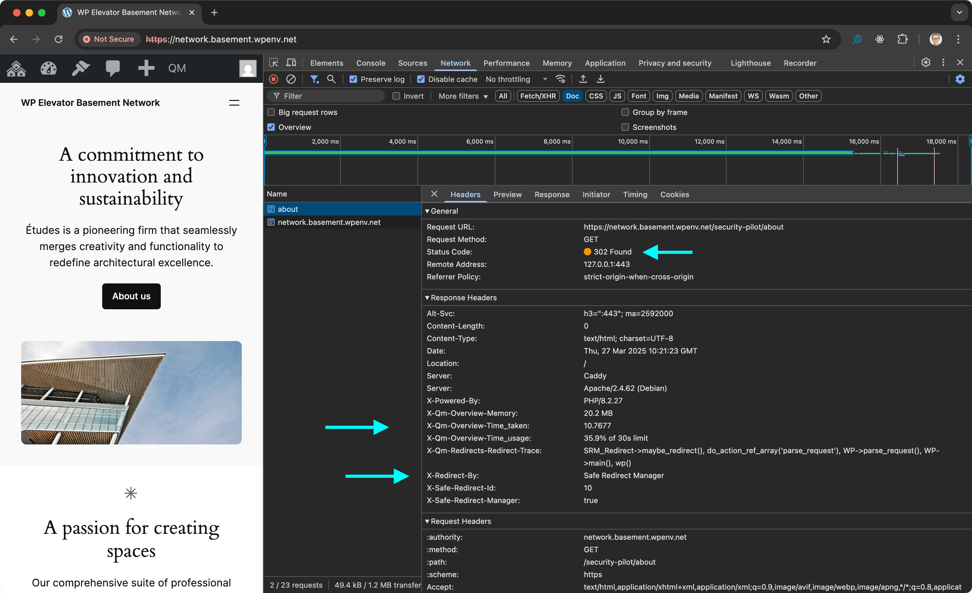 WordPress redirect trace HTTP response header from Query Monitor