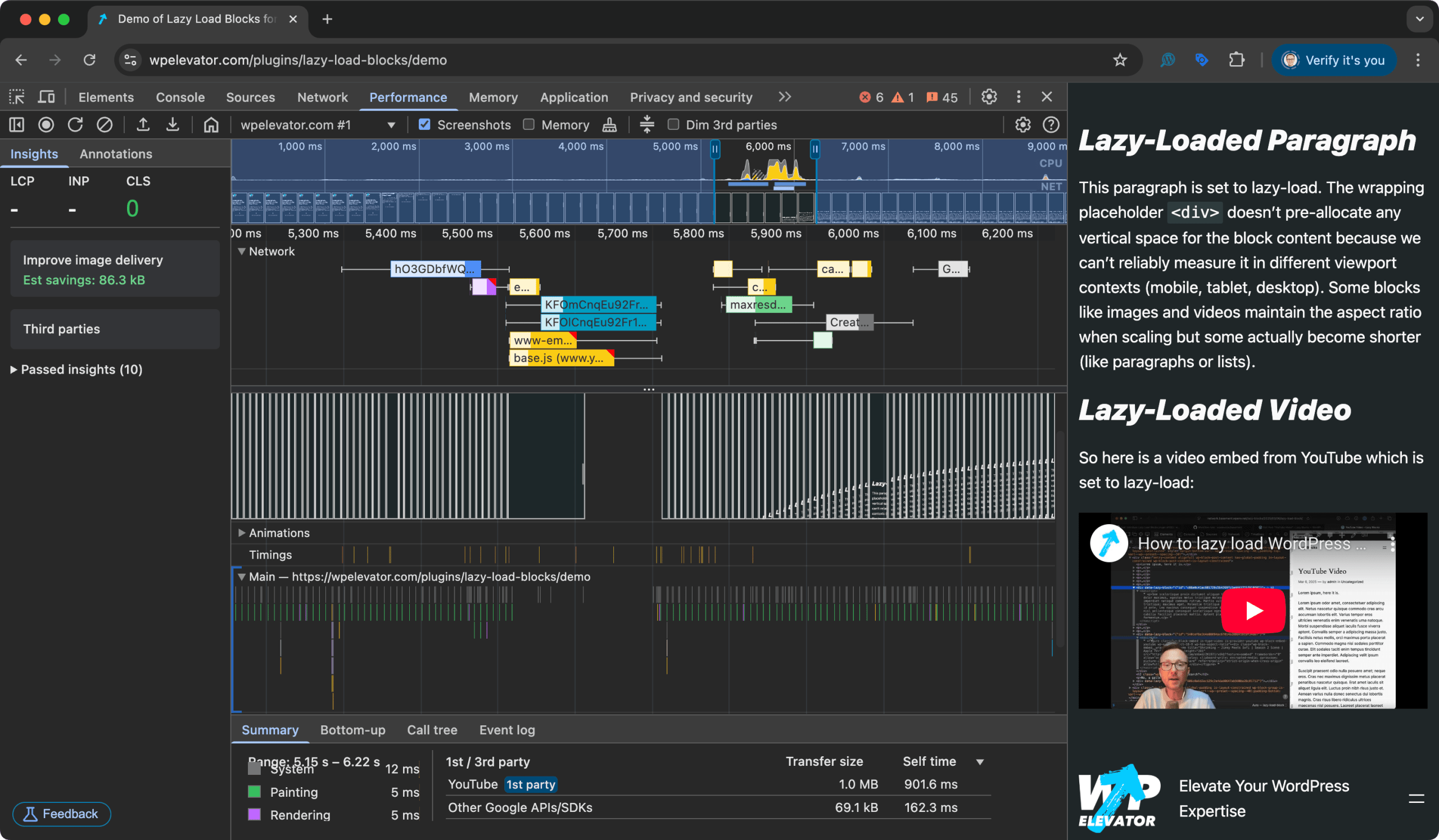 Web Vitals during block lazy loading