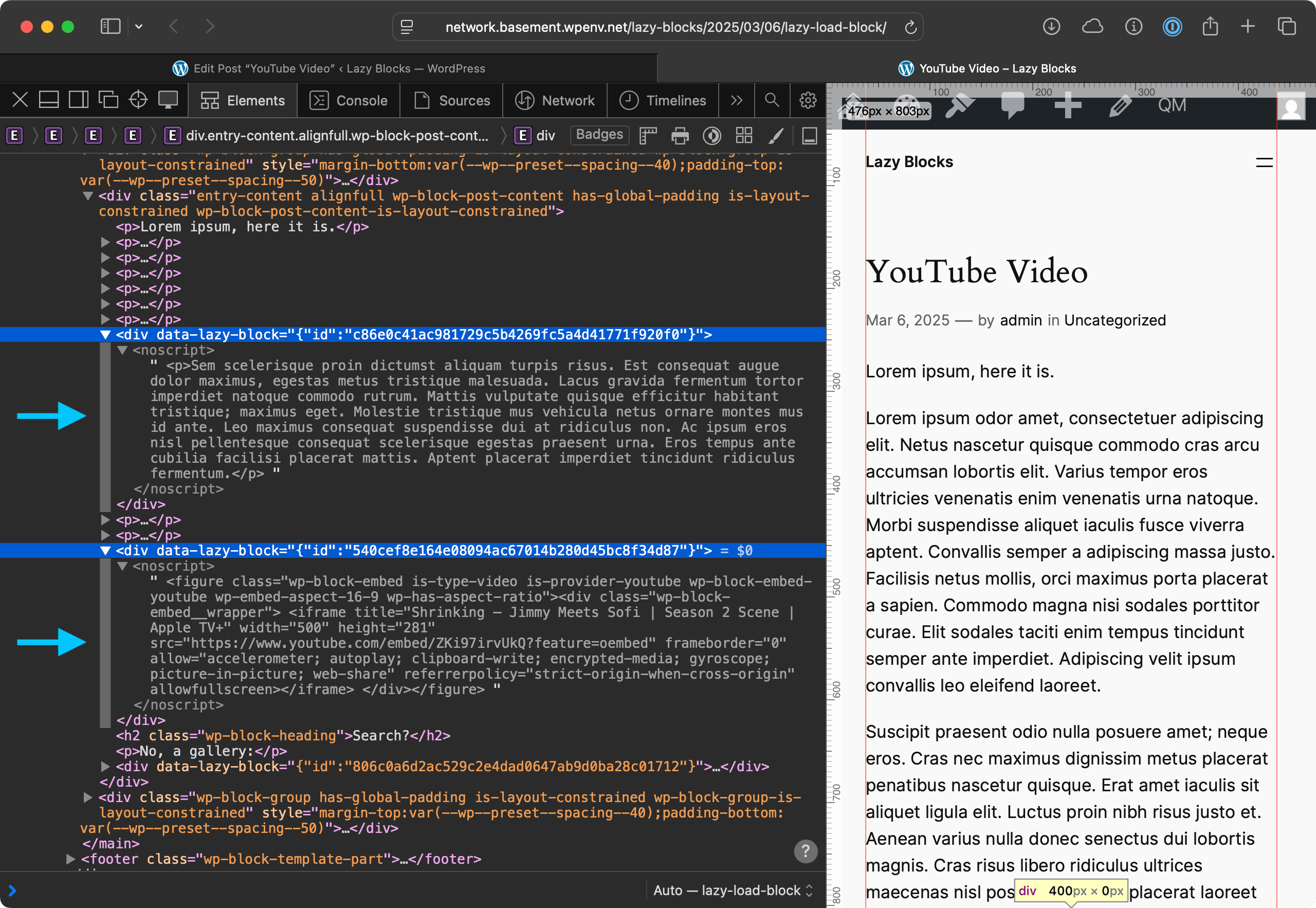 Lazy-loaded block markup in WordPress before replacement which is still accessible to search engines