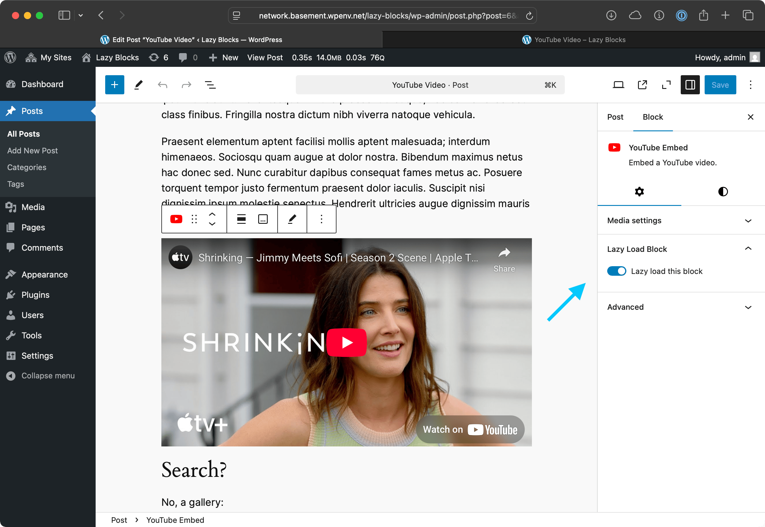Enable lazy-loading of any WordPress block